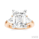 1/2 Ctw Emerald Shape Trillion and Round Cut Diamond Semi-Mount Engagement Ring in 14K Rose and White Gold